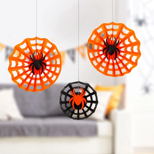 Decoración de papel de Halloween con telaraña y araña, 30/40 cm - 3 unidades