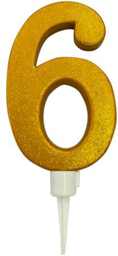 Vela para tarta número 6 dorada 16 cm