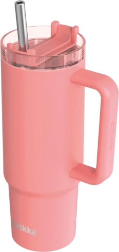 Taza térmica de acero inoxidable Quokka Vibe Coral Drop Safe con pajita 880 ml