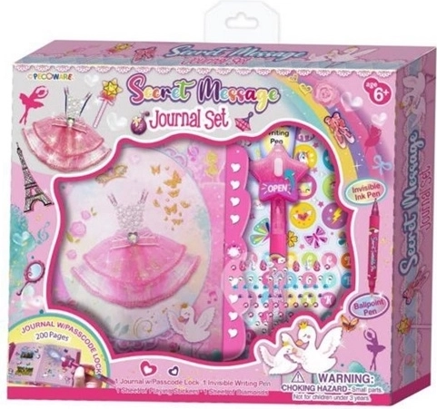 Diario infantil Pecoware con candado de combinación y bolígrafo UV – motivo de vestidos