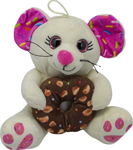 Ratón de peluche con donut blanco 20 cm