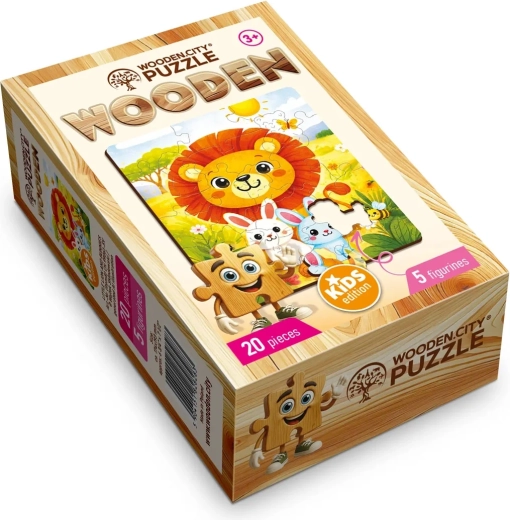 Puzzle de madera WOODEN CITY El pequeño león con conejitos, 20 piezas