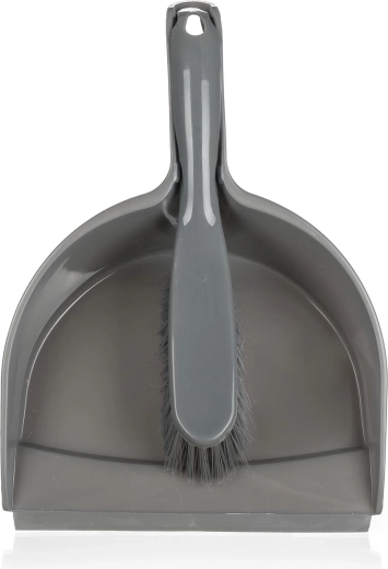 Cepillo y recogedor con borde de goma Economy, plateado
