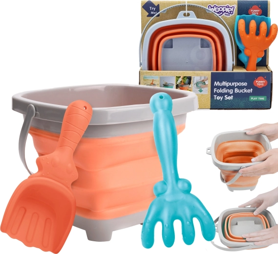 Cubo plegable de silicona con pala y rastrillos WOOPIE, naranja 5 l