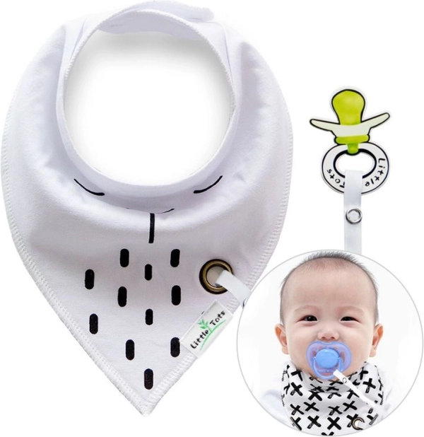 Pañuelo / babero con sujetachupetes – Blanco 2