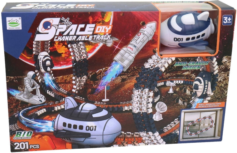 MaDe pista espacial para pared con ventosas – juego de construcción con transbordador espacial y astronauta a pilas (201 piezas)