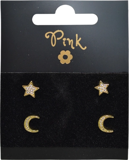 Pendientes chapados en oro set Luna y estrella, 4 uds