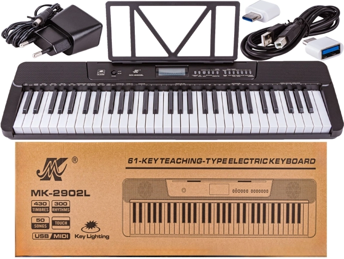 Teclado electrónico Meike con teclas retroiluminadas 61 teclas, MIDI