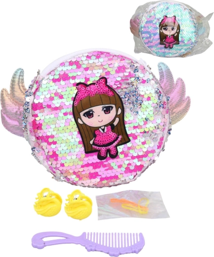 Bolso infantil de lentejuelas y neceser con accesorios de peluquería 20 x 15 cm - 1 pieza