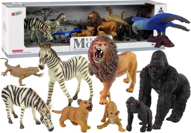 Set de figuras Animales del mundo - Cebra, gorilas y loro