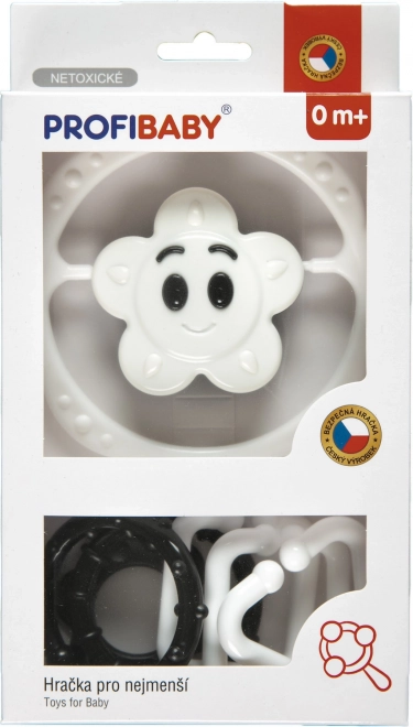 Juego de sonajeros en blanco y negro – cadena para cochecito y sonajero estrella/flor