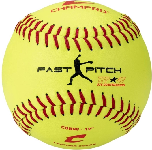 Pelota de sóftbol fastpitch CHAMPRO 12" amarilla de cuero - 1 pieza