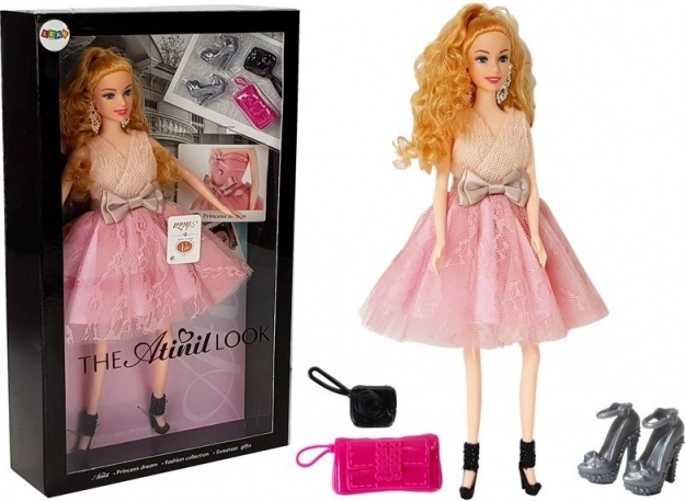 Muñeca modelo rubia 28 cm con bolso y zapatos de tacón