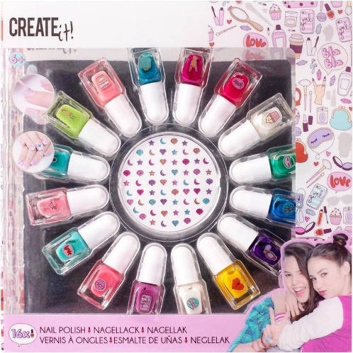 Create It! esmaltes de uñas – set de 16 colores con decoraciones
