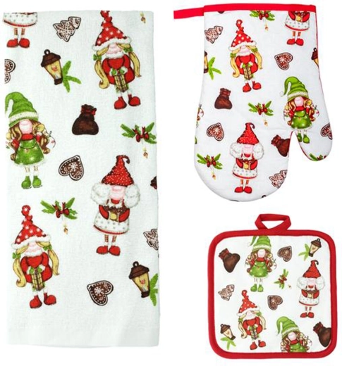 Set de cocina Elfitos – manopla, agarradera y paño de cocina