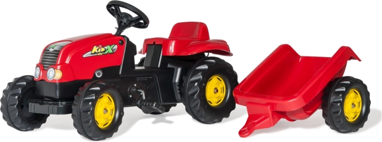 Rolly Toys tractor de pedales Rolly Kid-X con remolque rojo
