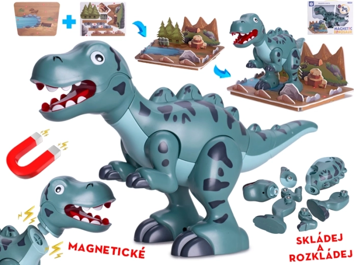 Dinosaurio magnético T‑Rex 28 cm – figuras de construcción interactivas con accesorios