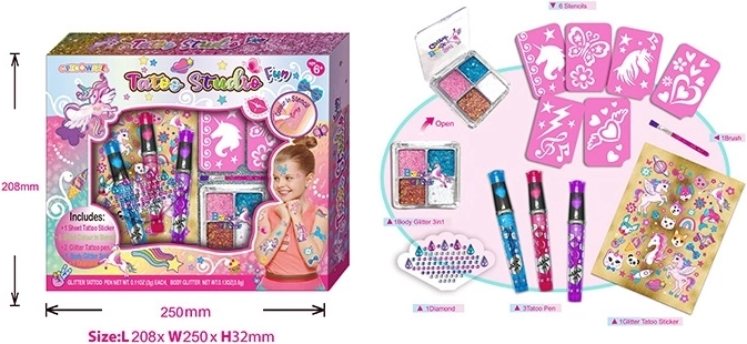 Estudio de tatuajes con adornos Unicornio – set creativo para niños