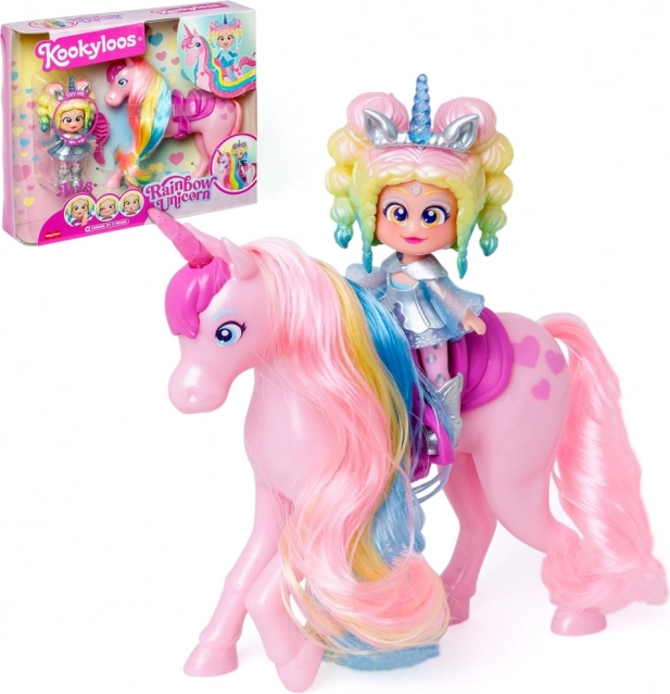 Muñeca KookyLoos rainbow unicorn con unicornio arcoíris