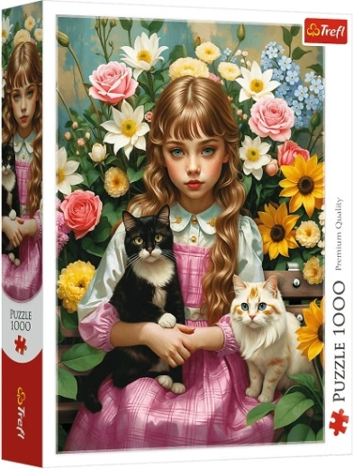 Puzzle Trefl Chica con gatos 1000 piezas