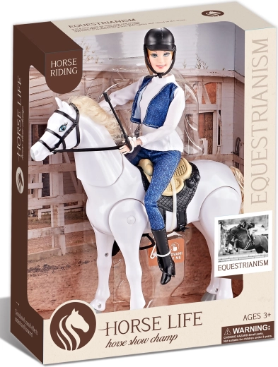 Caballo blanco de montar a pilas con sonidos y jinete