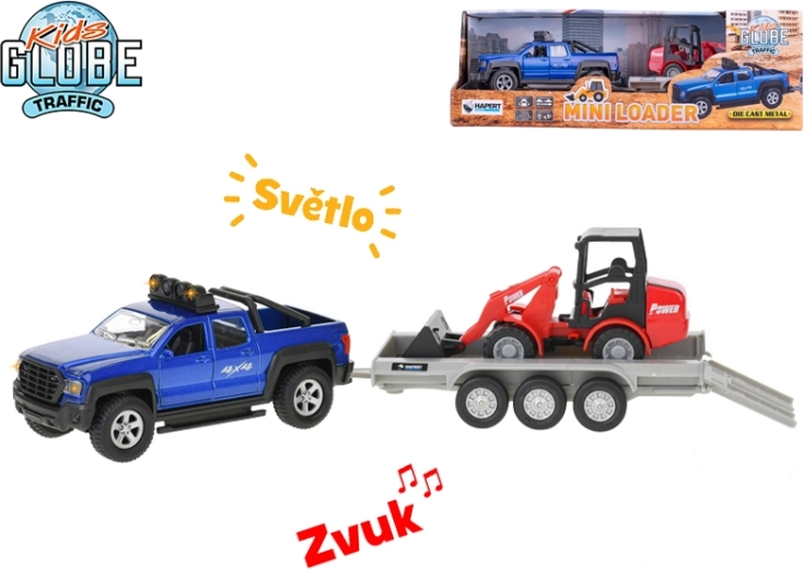 Kids Globe Traffic SUV con retroceso, luz y sonido, con remolque desmontable y excavadora 30 cm