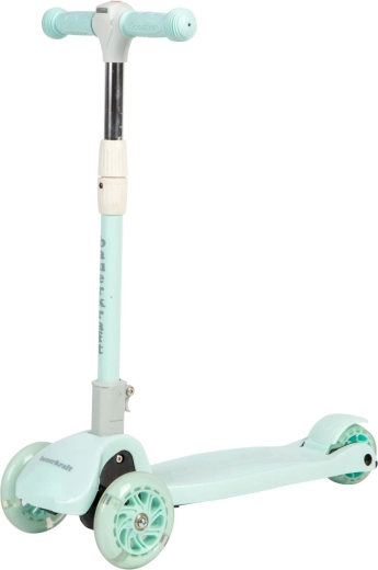 Patinete infantil de equilibrio plegable de tres ruedas color menta con ruedas LED