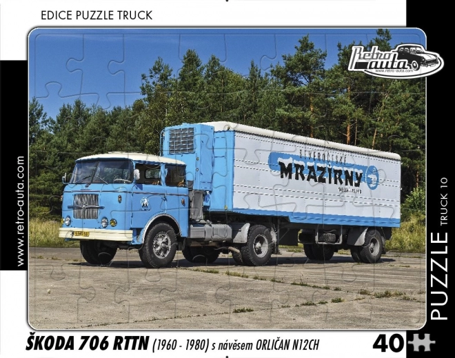 Puzzle de coches retro Camión Škoda 706 RTTN con remolque Orličan N12CH 40 piezas