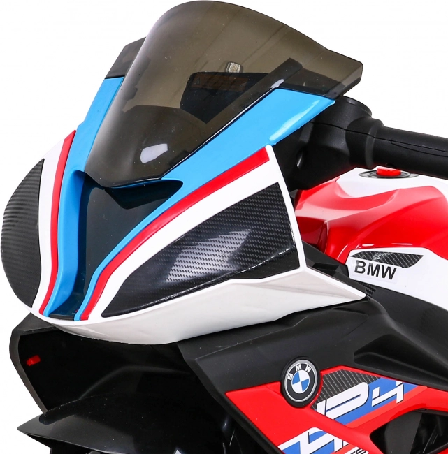 Motocicleta eléctrica infantil BMW HP4, roja, 3 ruedas, luces LED, MP3/USB, asiento de eco-cuero