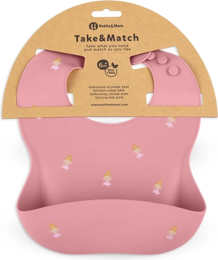 Babero de silicona Petite&Mars Take&Match rose princesses 6m+