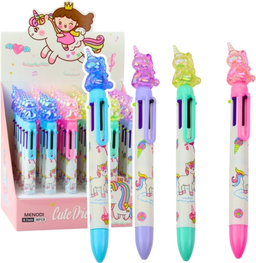 Bolígrafo multicolor con unicornio, 6 colores - 1 unidad