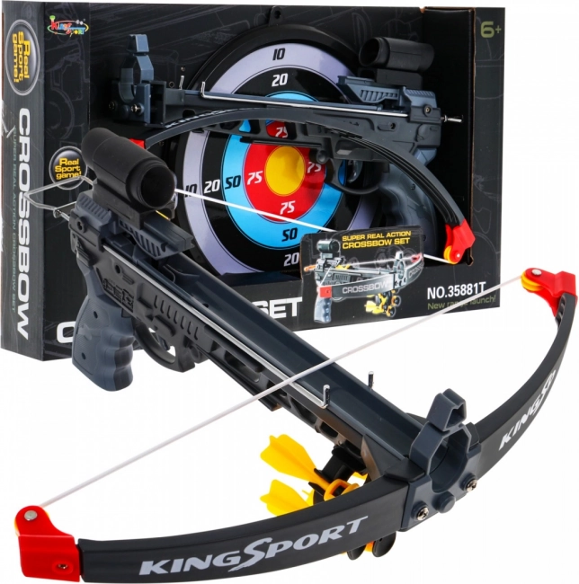 Ballesta infantil 6+ set deportivo con diana, 5 flechas con ventosa y visor