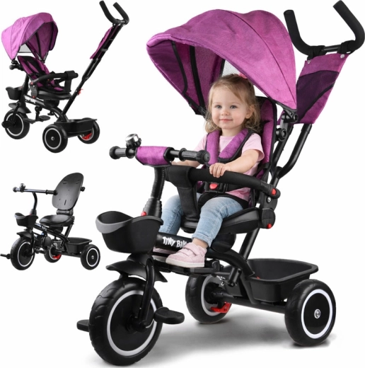 Triciclo infantil 3 en 1 con capota TINY BIKE – Rosa