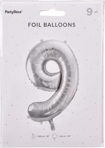 Globo de foil número 9 plateado 86 cm