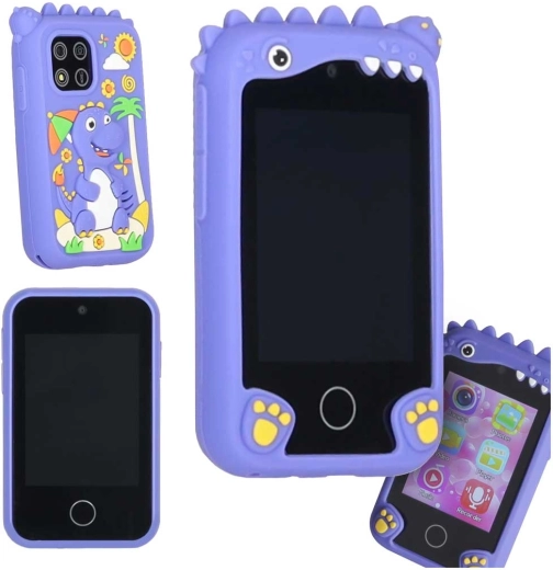 Smartphone infantil táctil con cámara de fotos y vídeo, microSD de 8 GB, dinosaurio azul