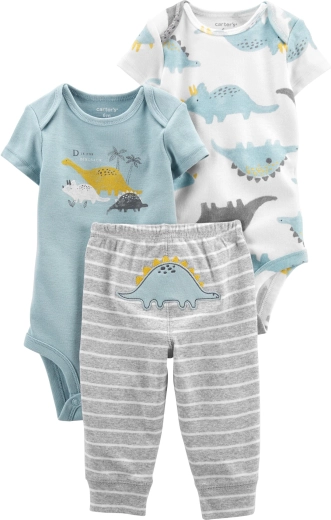 Set de 3 piezas Carter's de bodies de manga corta y pantalón tipo chándal para niño con motivo de dinosaurios – Talla 56