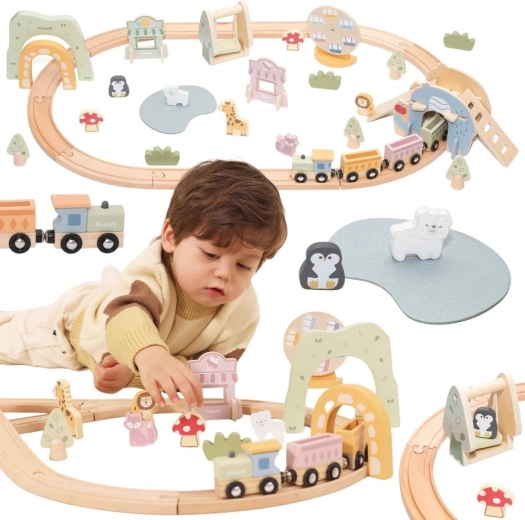 Vía de tren de madera Viga 62 piezas