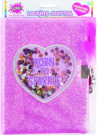 Diario secreto brillante con candado y bolígrafo de plumas