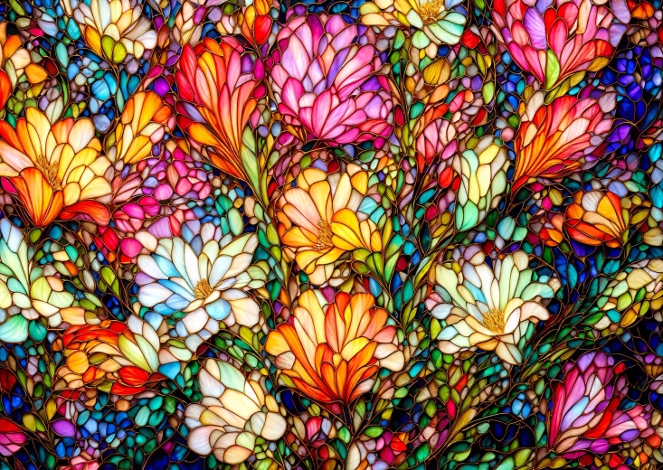 Puzzle Enjoy jardín floral abstracto tipo vidriera 1000 piezas