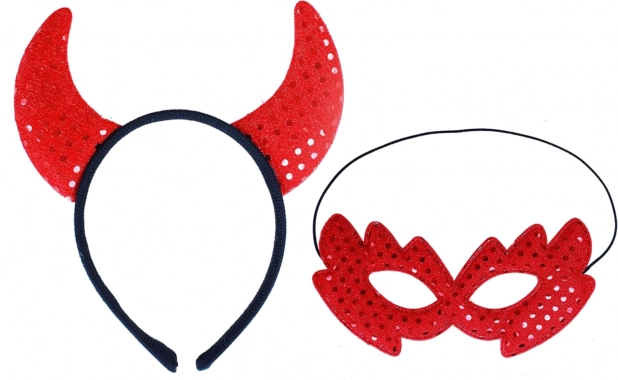 Set de cuernos de diablo y antifaz con lentejuelas para adultos