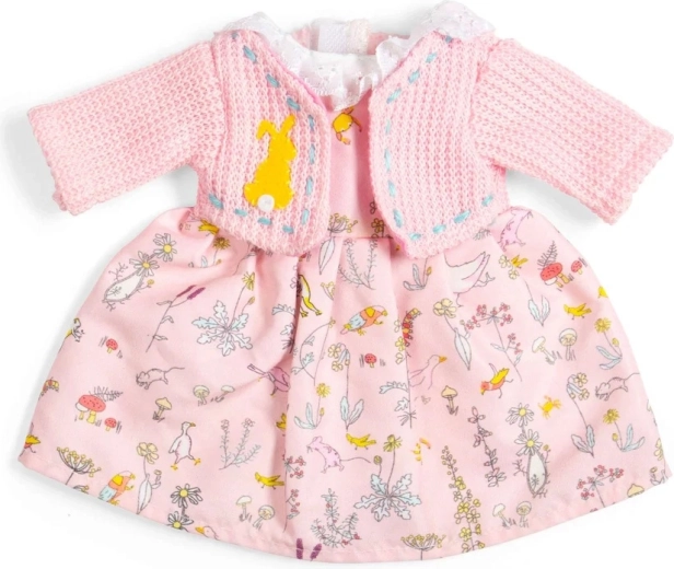 Bigjigs Toys vestido con motivo de naturaleza y cárdigan rosa para muñeca de 34 cm