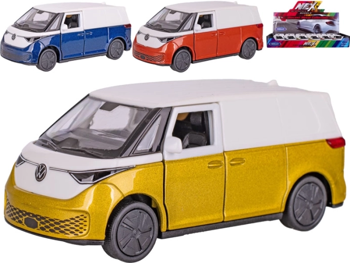 Modelo metálico de furgoneta Welly Volkswagen ID. Buzz Cargo con mecanismo de retroceso, 11,5 cm