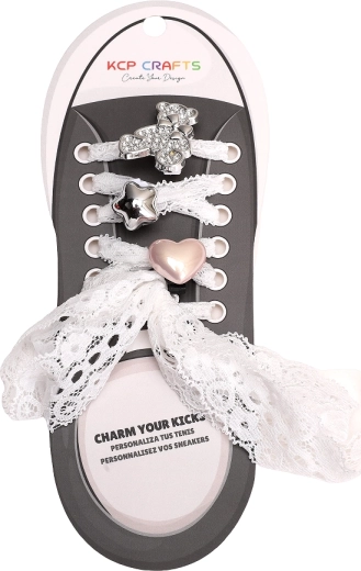 Set de accesorios decorativos para cordones – osito brillante y encaje