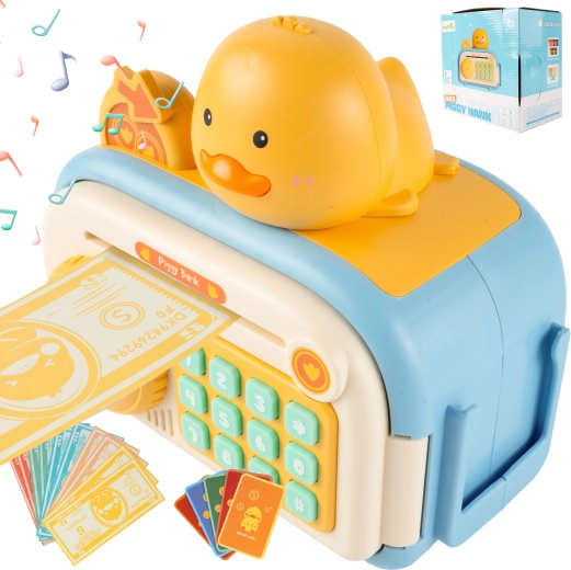 Hucha electrónica infantil tipo caja fuerte Kaczuszka con PIN y huella dactilar