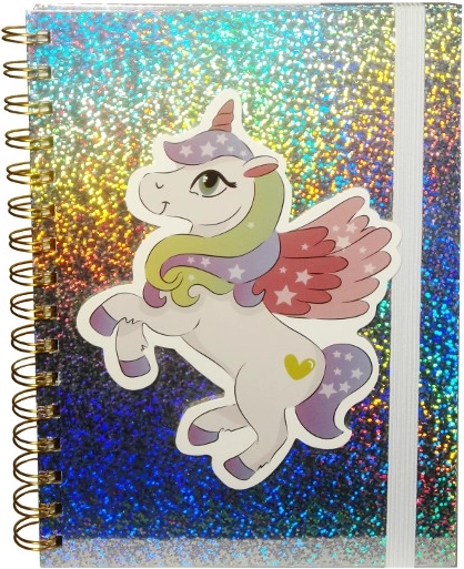 Diario holográfico con unicornio y goma elástica