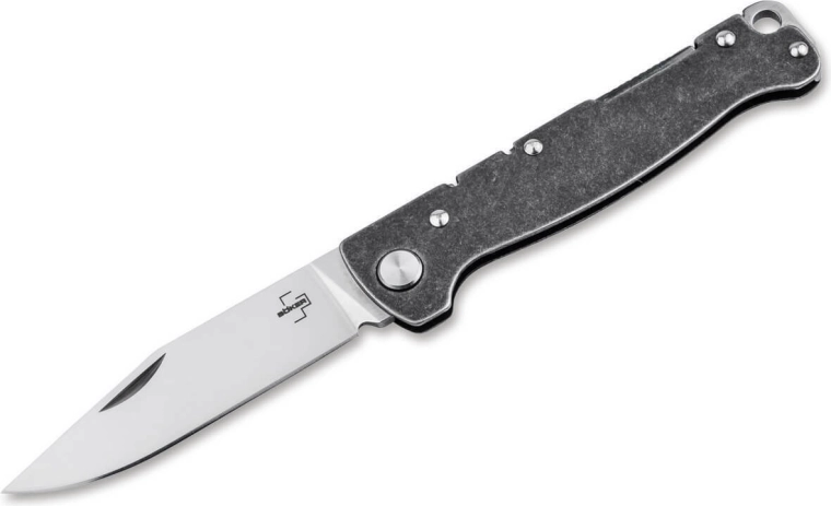 Böker Plus Atlas Clip Point navaja de bolsillo, D2, stonewash, clip