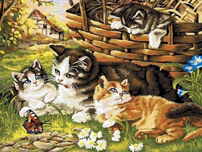 Pintura de diamantes Familia de gatitos 30 × 40 cm