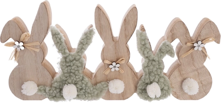 Decoración de conejo de madera y felpa marrón-verde 30 cm