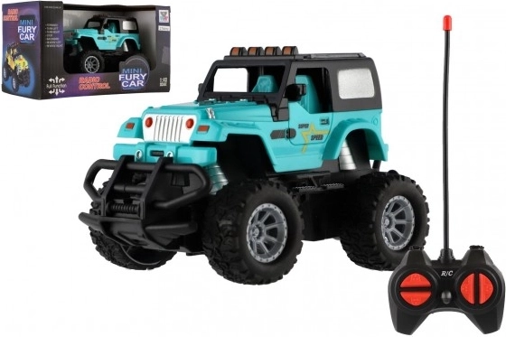 Coche todoterreno a control remoto 1:43, 27 MHz, con luz – Tyrkysová
