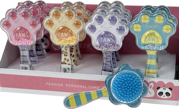 Cepillo infantil para el pelo con forma de huella de animal con confeti - 1 pieza